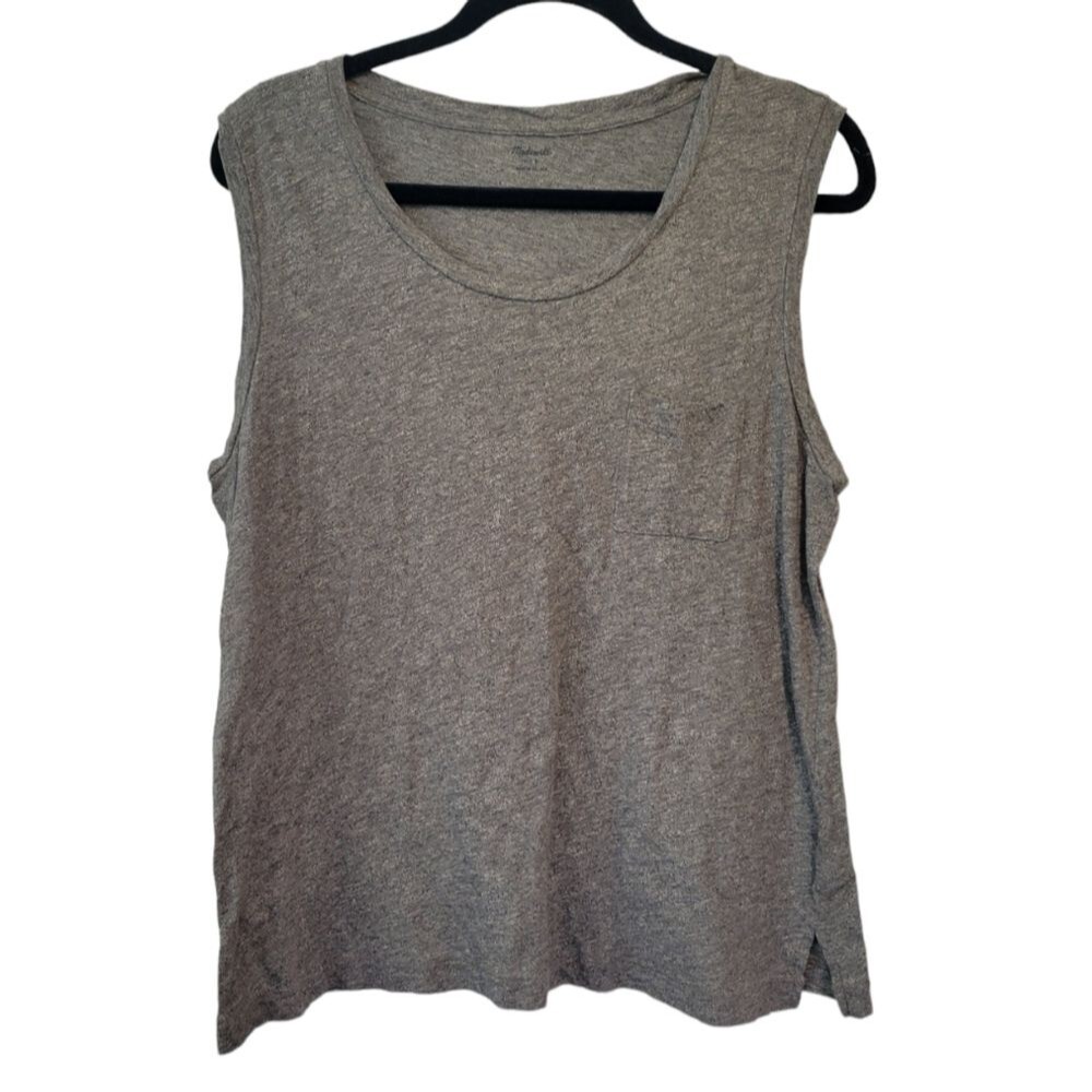 Madewell Whisper Cotton Crewneck Pocket Muscle Tank in Heather Gray Size Large